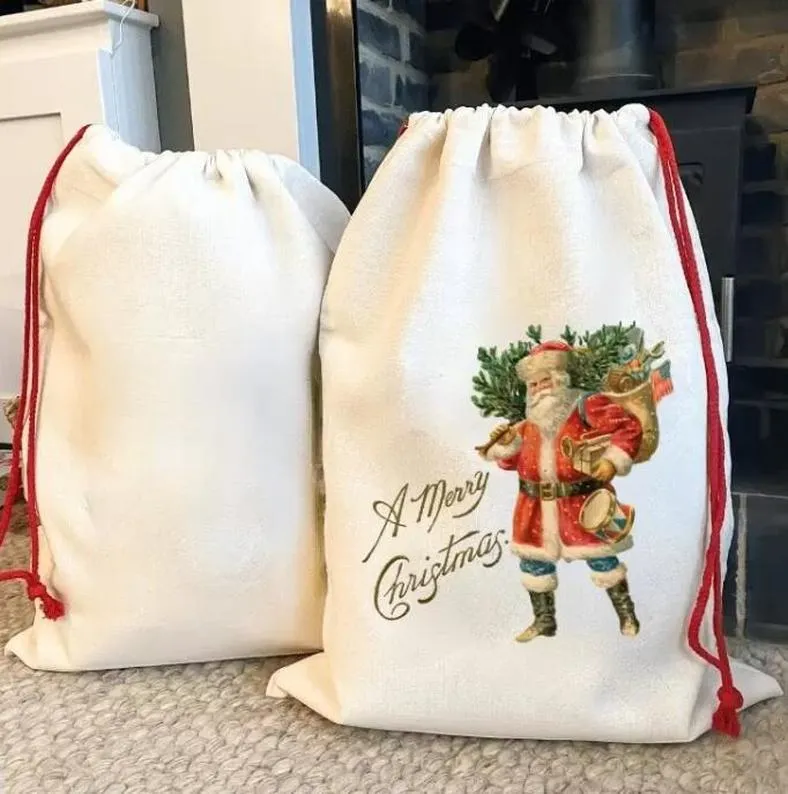Sublimacja puste worki Świętego Mikołaja spersonalizowana torba na sznurowanie torby na prezenty świąteczne kieszonkowe transfer ciepła Nowy rok B0803