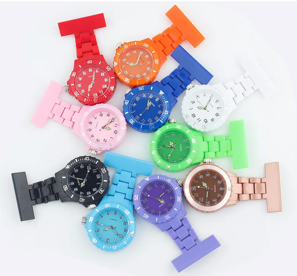 Relojes de bolsillo de moda para enfermera, broche de alfiler, medidor de Pluse de gran recuento, esfera luminosa, mano, reloj de enfermera Fob de acero inoxidable para hombres y mujeres