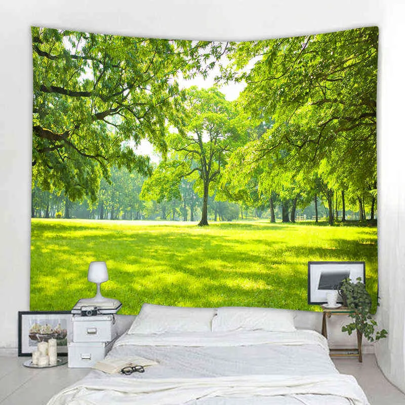 Nature Woods Carpet Wall Mount Sun Cloth Hippie Tree Mandala Tapiz Landscape Home Decoration J220804