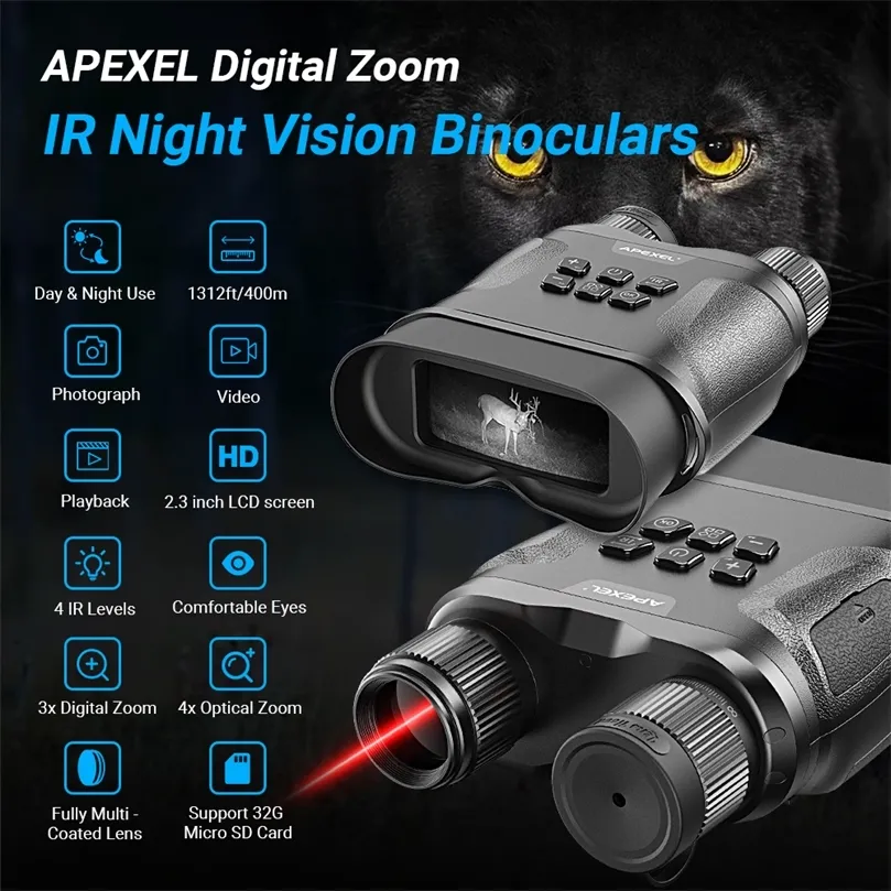 Apexel IR 야간 시력 장치 쌍안경 HD 디지털 쌍안경 장거리 나이트 비전 고글 사냥 쌍안경 망원경 220712