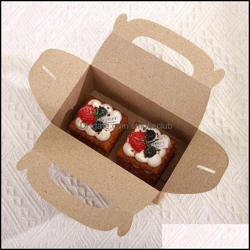 Portable Cake Carton Kraft Paper Cookie Nougat Baking Dessert Packaging Box Candy Gift Wrapping Paper Bag 10pcs CX220125