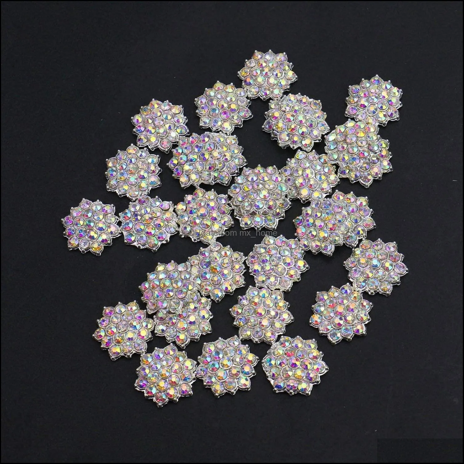 30PCS 12MM Flower Alloy Rhinestone Button Flatback AB Crystal Metal Embellishments DIY Jewelry Making Hair Wedding Embellishment