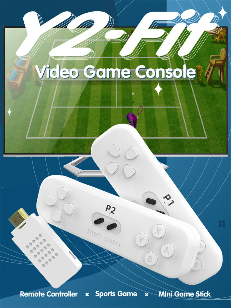 Y2 게임 콘솔 Interactive Somatosensory 무선 게임 콘솔 클래식 미니 고화질 2 플레이어 맞는 TV 상자