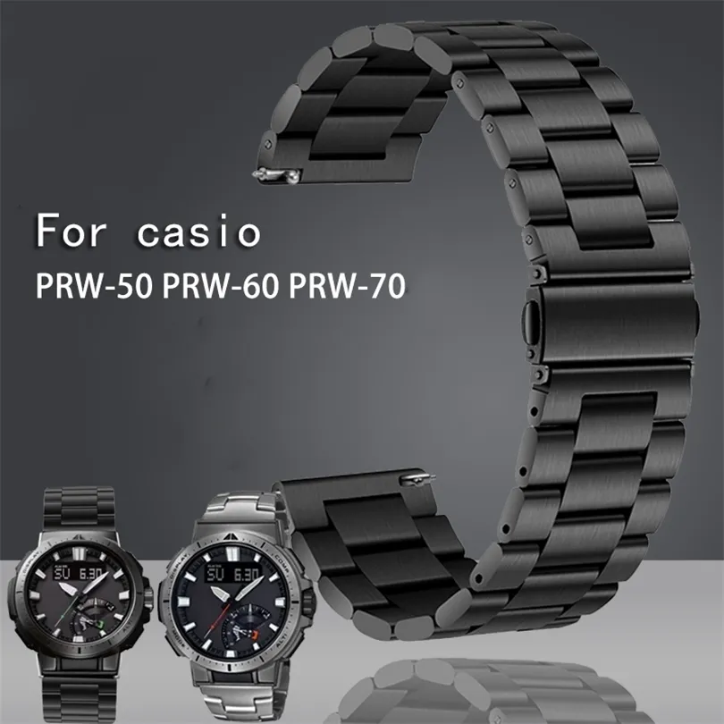 لسلسلة Casio Protrek Mountain Climbing PRW60PRW70PRW50Y حزام مراقبة معدن من الفولاذ المقاوم للصدأ 23 ملمات سيلفر ووتش فرقة 220706