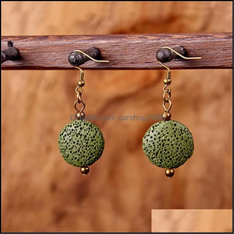 bronze retro lava stone charms earrings diy essential oil diffuser jewelry women volcanic beads earring