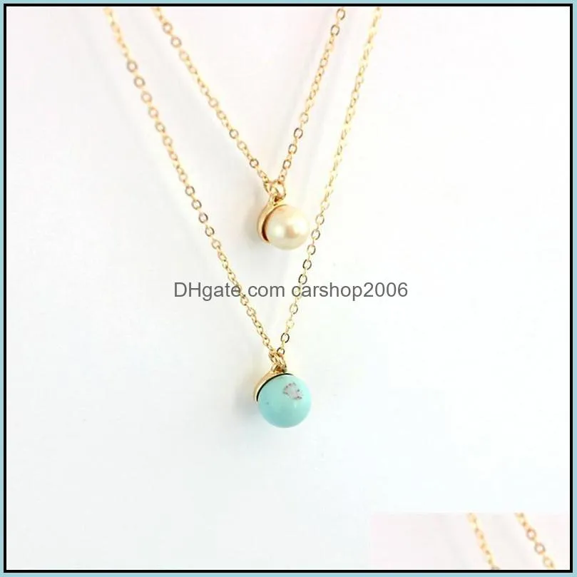 pendant necklaces vintage stone multilayer pendants for women simulated pearl necklace gold color chain jewelry sne160088