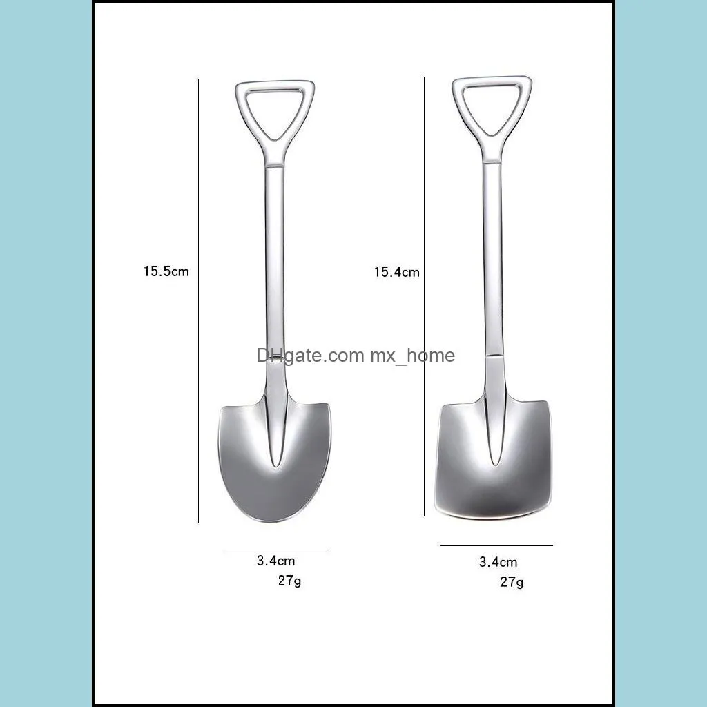 stainless steel spoon mini shovel shape coffee ice cream desserts scoop fruits watermelon square cusp head ladle wll752