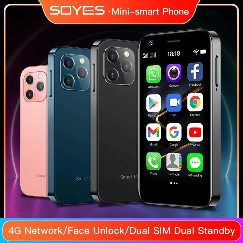 Unlocked Soyes XS12 Cell phone Supper Mini 4G Smartphone 3GB 32GB/64GB Dual Sim Ultra Thin Card Mobile WIFI Bluetooth Student Pocket Cellphone Suppot Google Play