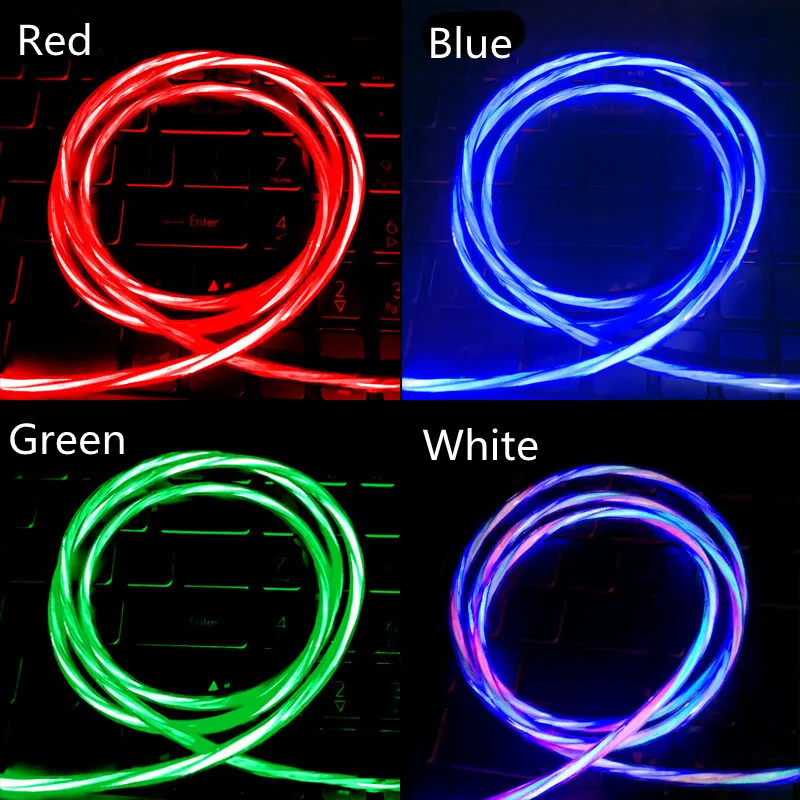 1m magnetyczne szybkie ładowanie kable USB płynące światło akcesoria do telefonów komórkowych kabel Led Luminous Micro telefon typu c kable do transmisji danych