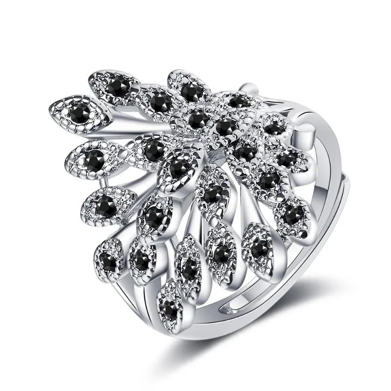 Anelli a grappolo Anello di moda in argento sterling 925, regalo di gioielli con ciondolo a forma di pavone in cristallo di zircone