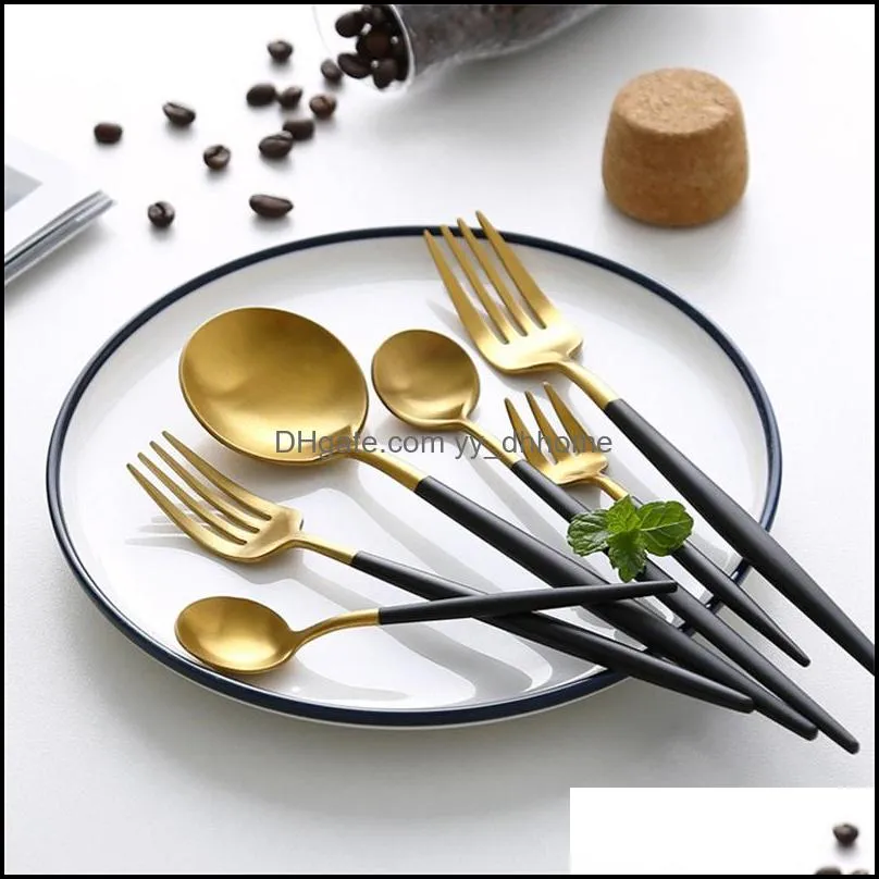 luxury cutlery knife fork spoon silver gold flatware stainless steel tableware black handle