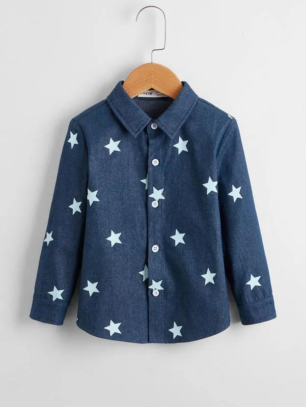 Toddler Boys Star Print Button Placket Jacket Hon