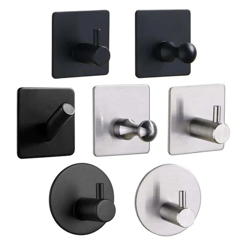 304 Black Robe Hook Wall Handduk för badrum Rostfritt stål Ryggsäkert galgar Kökshårdvara 220527