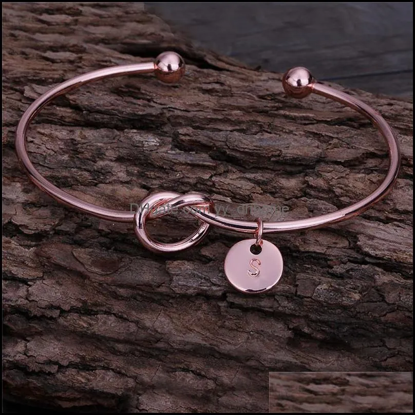 classical jewelry 26 letter rose gold silver gold color knot heart bracelet bangle zinc alloy round pendant chain & link bracelets-z