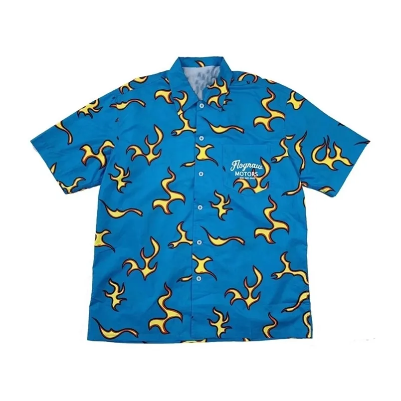 Mens Golf Shirt Flame Design Cotton Tee, Casual Short Sleeve Top