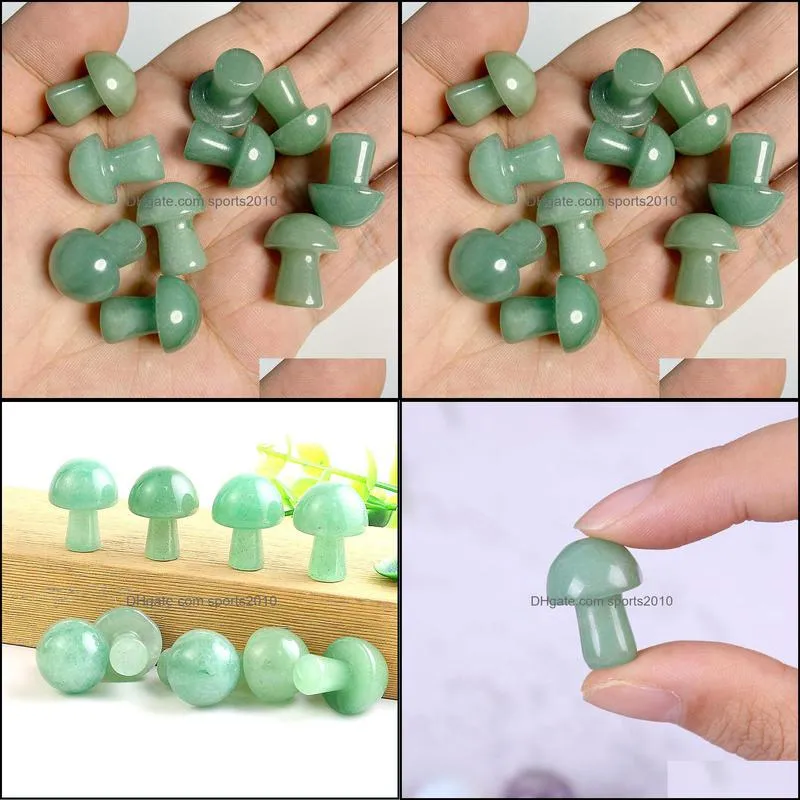 20mm green aventurine mini mushroom plant statue natural stone carving home decoration crystal polishing gem sports2010