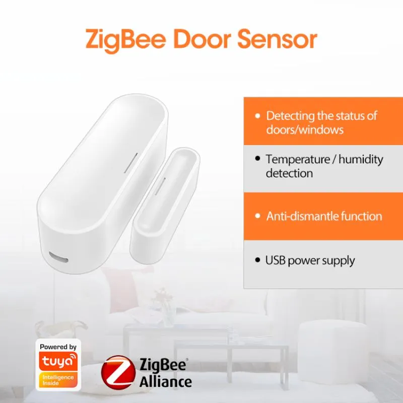 Smart Home Sensor Tuya Zigbee Door Window Garage Battery Powered Or USB Charge Works With HubSmart