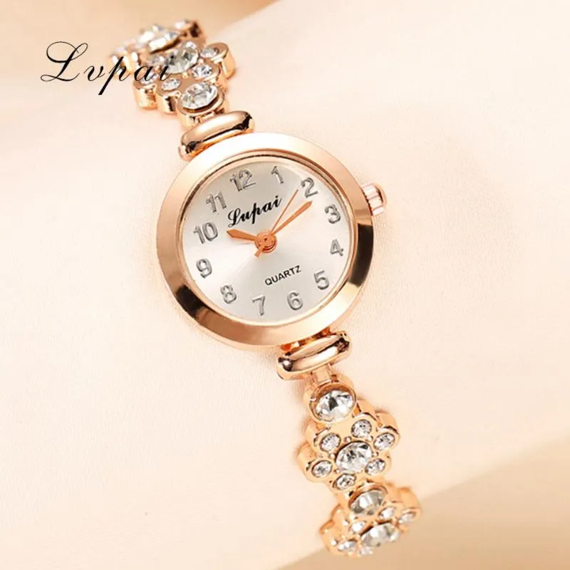 Relojes de pulsera Marca Lvpai Reloj de moda Mujer Pulseras de oro rosa de lujo Reloj de pulsera Cristal Cuarzo Vestido de negocios Reloj informal Relojes de pulsera