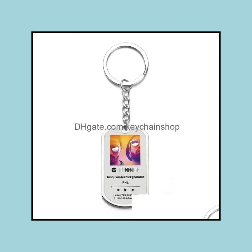 custom music spotify code keychain personalized album/personal photo for women men stainless steel keyring spotify code jewelry