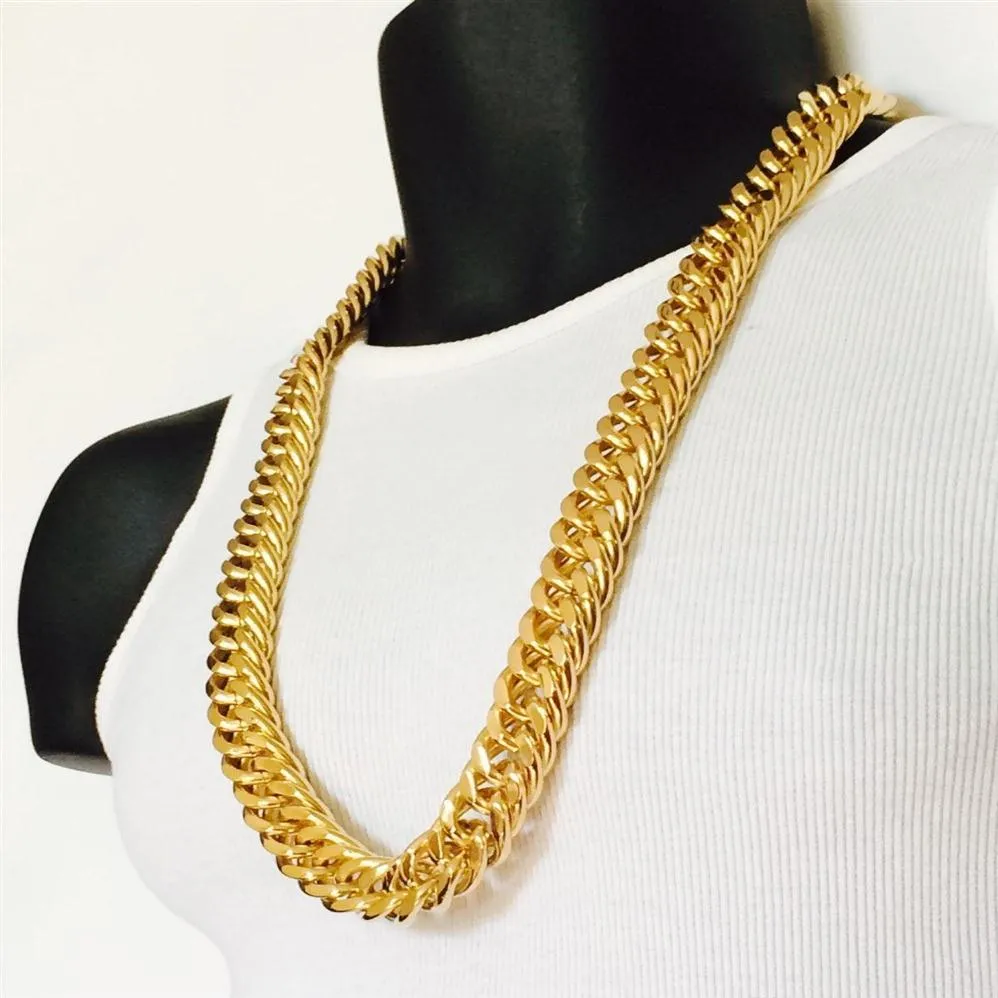 Chains Mens Miami Cuban Link Curb 14K Real Yellow Solid Gold Gf Hip Hop 11Mm Thick Chain Jayz Epacket Ekn4B Qe0Q1320a