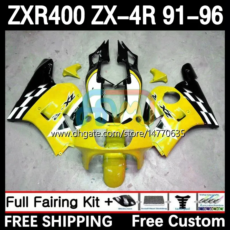 Bodywork Kit för Kawasaki Ninja ZXR-400 ZX 4R Cowling ZXR 400 CC 400cc Fairing 12dh.101 ZX-4R ZXR400 91 92 93 94 95 96 ZX4R 1991 1992 1993 1994 1995 1996 Body Yellow Blk
