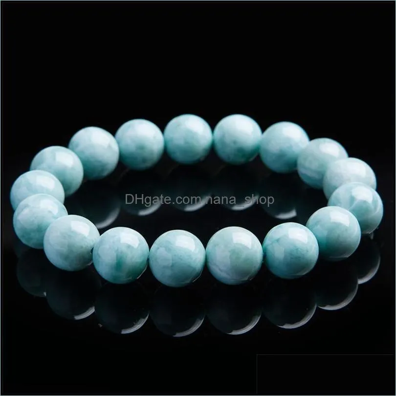 Beaded, Strands Drop 12mm Blue Natural Larimar Bracelet Women Female Stretch Crystal Round Bead Bracelet1