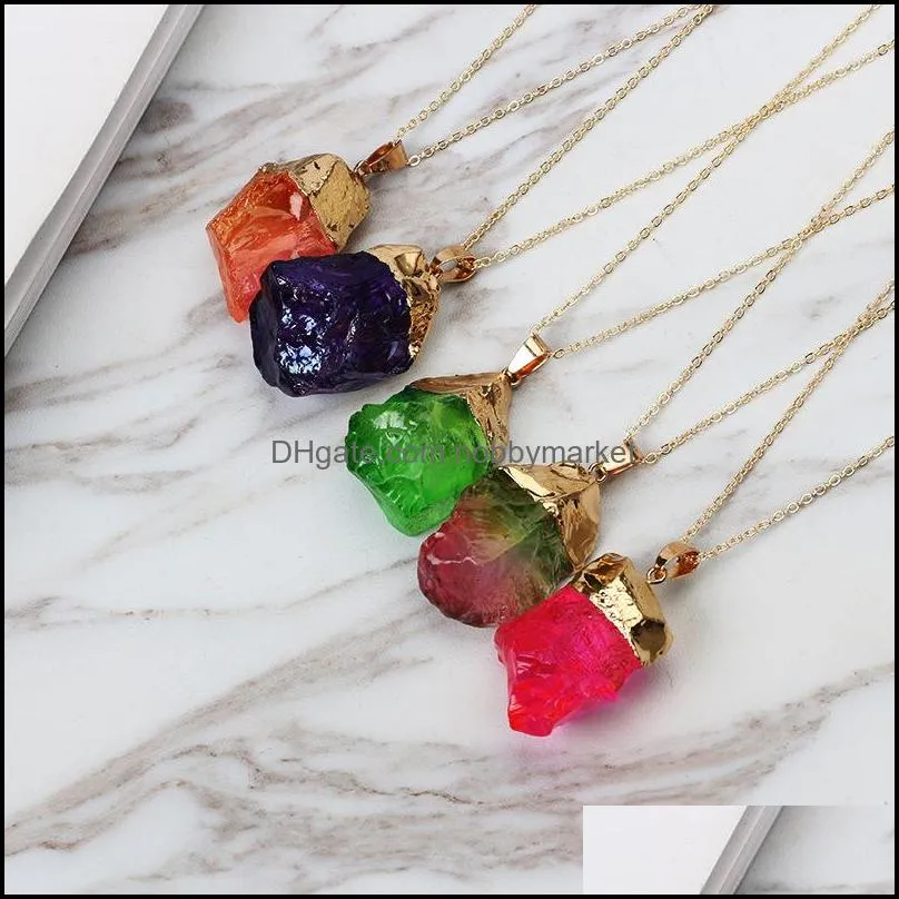 Wholesale 12pcs Long Gem Stone Nature Stone Quartz Charms Druzy Pendant Necklace Elegant Gold Lated Jewelry For Women Christmas Gift