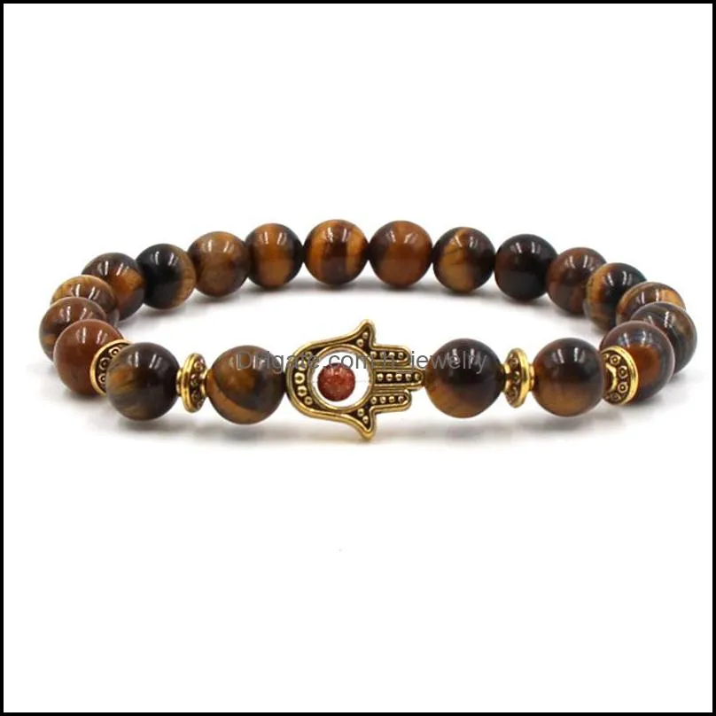 tiger eye natural stone skull fatima palms owl  head beads bracelet lucky mens bracelets hjewelry