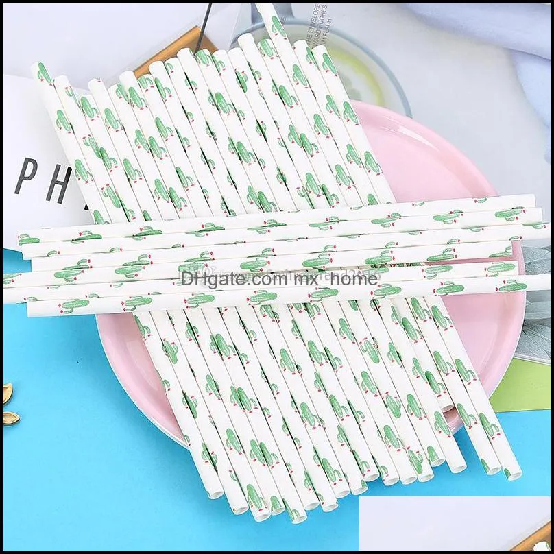 25pcs/lot Cactus Pattern Paper Drinking Straws Disposable Straws for Halloween Christmas New Year Party