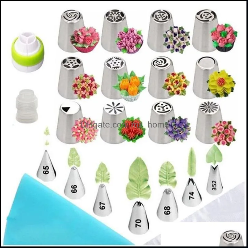 32/88pcs cake decorating set stainless russian piping tips cream confectionery nozzles scraper pastry bag baking tools for cakes &