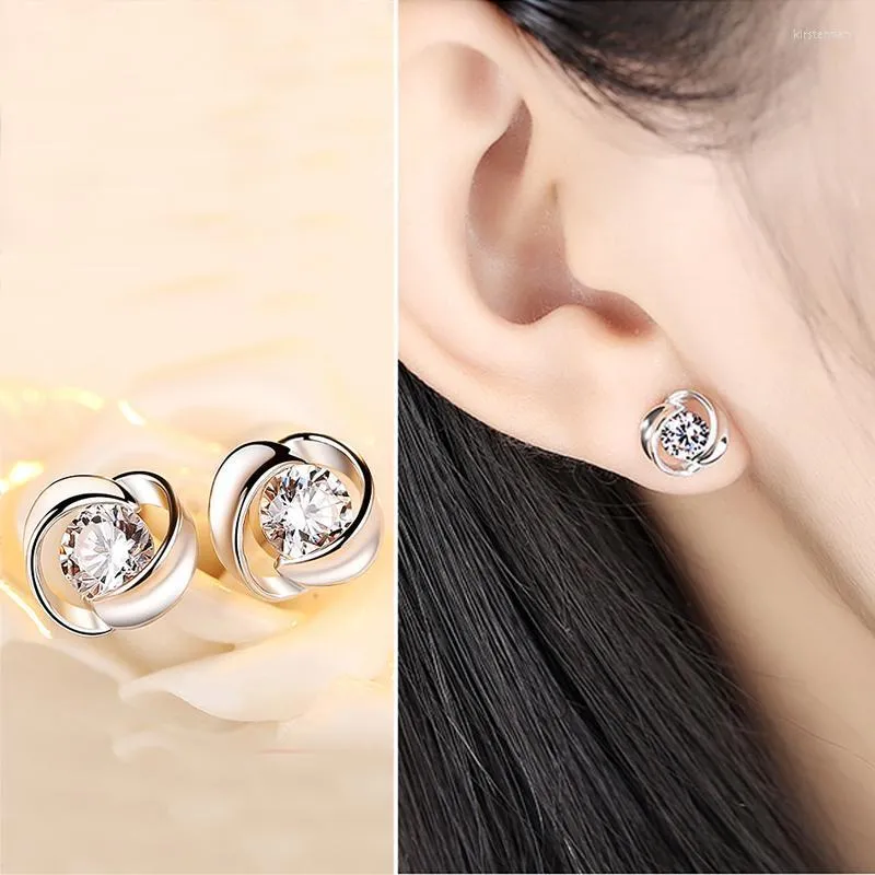 Stud Flash Rose / Bleu Ciel / Violet / Blanc Cristal Zircon Rose Fleur Boucle D'oreille Bijoux De Mode Zircon Cubique Boucles D'oreilles Pour Les Femmes CadeauStud Kirs22