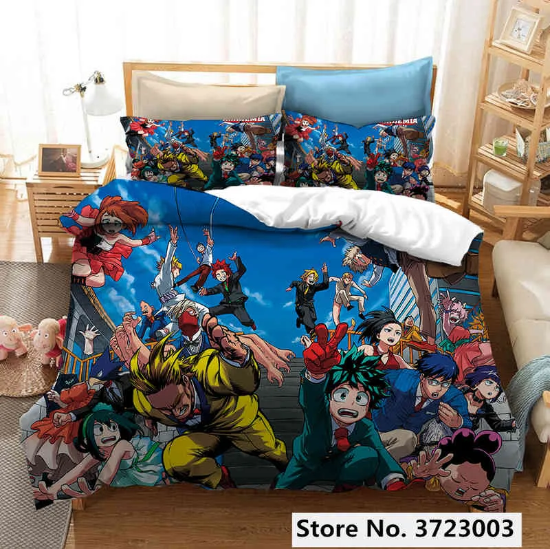 Anime benim kahraman akademisi 3d baskılı yatak seti yorgan kapakları Yastık