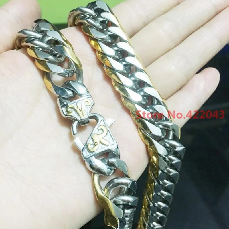 Chains Fashion 13/16mm Mens Curb Cuban Necklace Silver Gold Color Stainless Steel Chain Promotion Wholesale JewelryChains