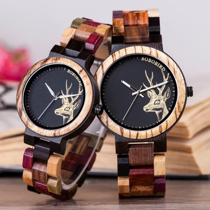 손목 시계 Bobo Bird Men 's Watches Quartz Man Watcher 남성용 나무 날짜 손목 손목 Luminous 커플 여성 시계 Watches