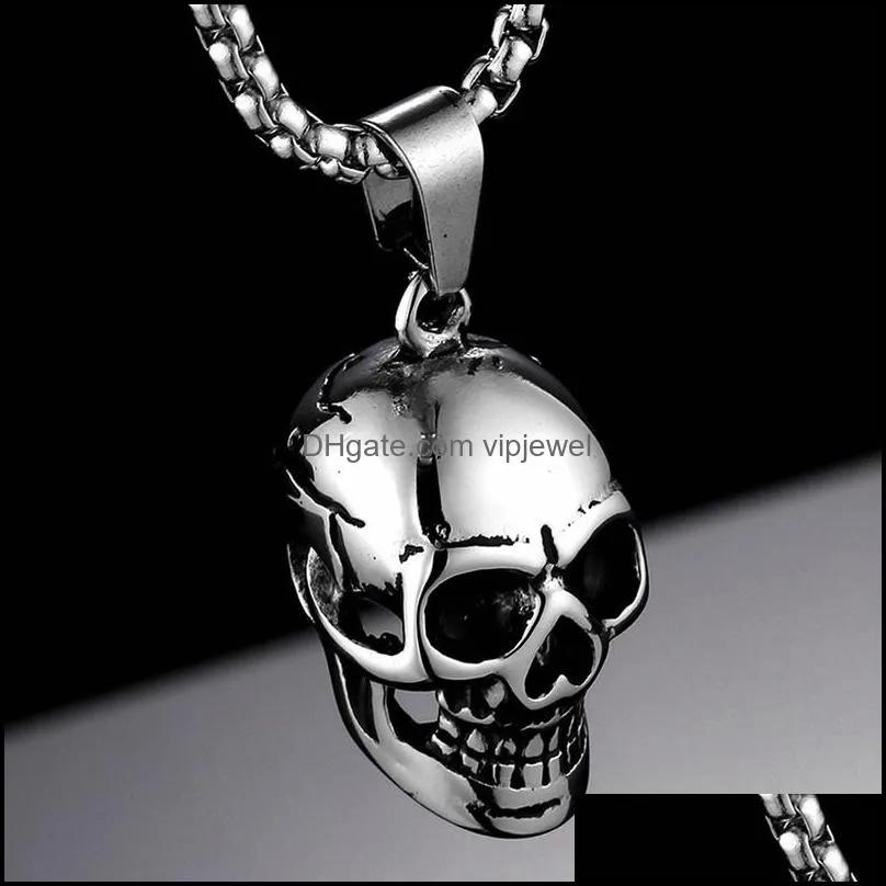 wholesale stainless steel punk jewelry necklace fashion men pendant skull head pendant necklace