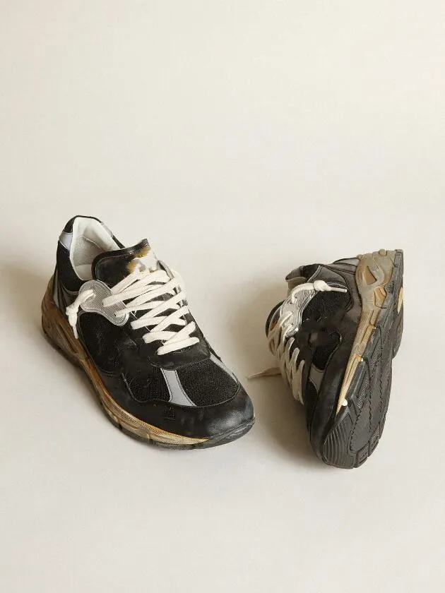 Hauts petites chaussures sales designer de luxe rétro italien rétro à la main pour femmes baskets-star en maille noire et cuir nappa avec gris glacée en daim-6