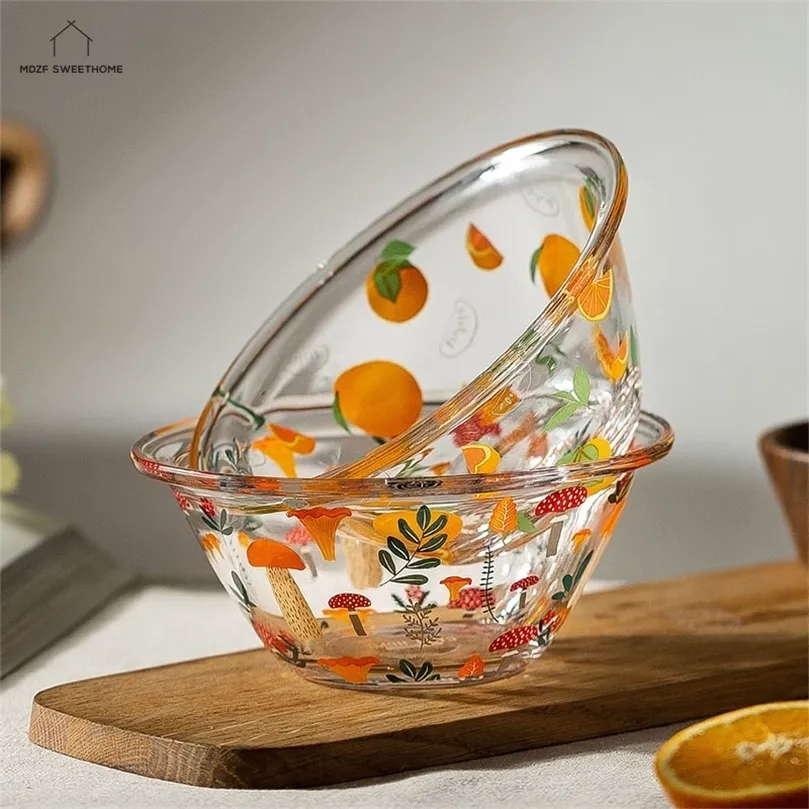 320 / 600ml Stołowiec Kwiat Glass Bowl Przezroczysty Kuchnia Miska do Sałatki Zooupa Zboża Kuchenka mikrofalowa Restauracja DLE Bowls 220418