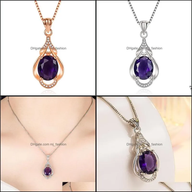 ladies vintage necklace with pendant wedding geometric drop pendant synthetic amethyst pendant clavicle chain fashion elegant
