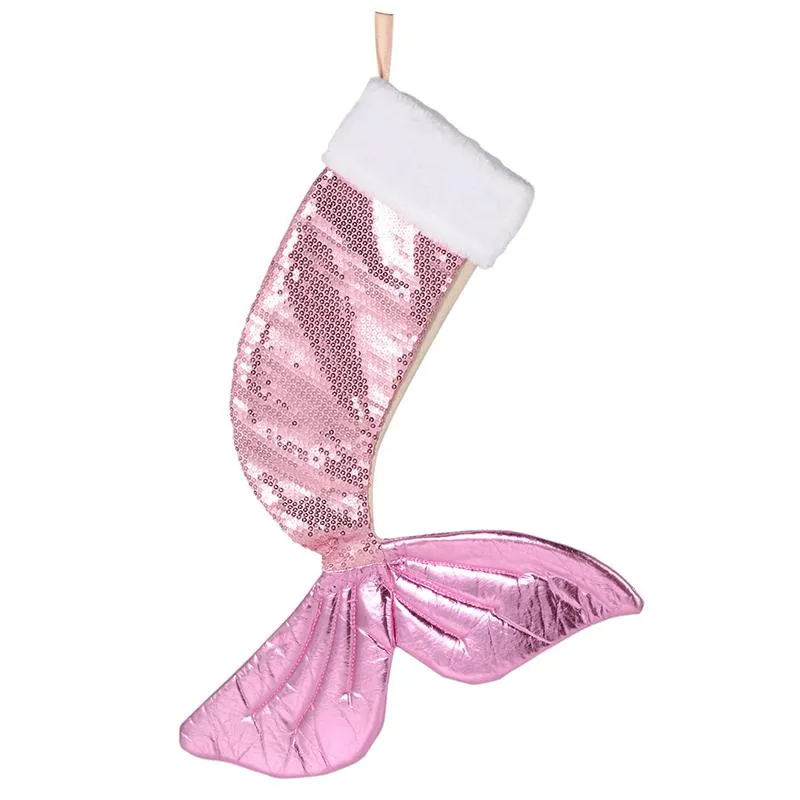 Christmas Sequins Stockings Mermaid Tail Hanging Bead Fish Stocking Holiday Decorations Gift Christmas Home Tree Decor