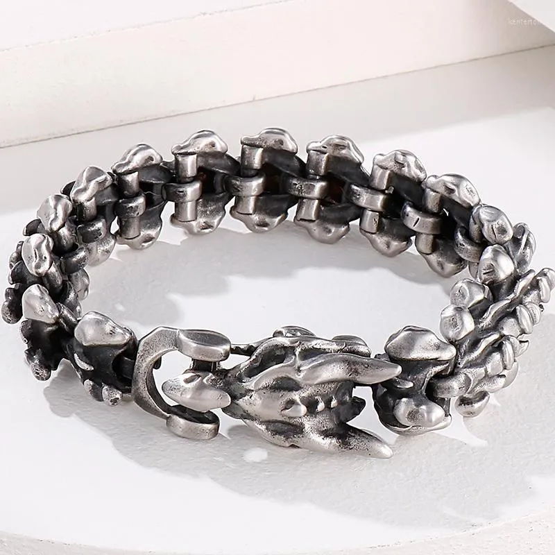 Chaîne à maillons pour hommes Bracelet jonc à échelle de quille de dragon pour hommes avec acier inoxydable de Carve Punk Accessoires de bijoux pour hommes 7,9 "Kent22