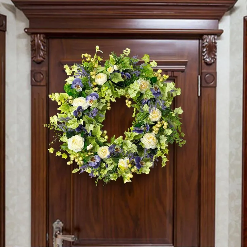 Guirnaldas de flores decorativas 40 cm Guirnalda de puerta delantera Baya Floral Guirnalda artificial Hoja verde Colgando para telón de fondo Ramo de boda Hogar