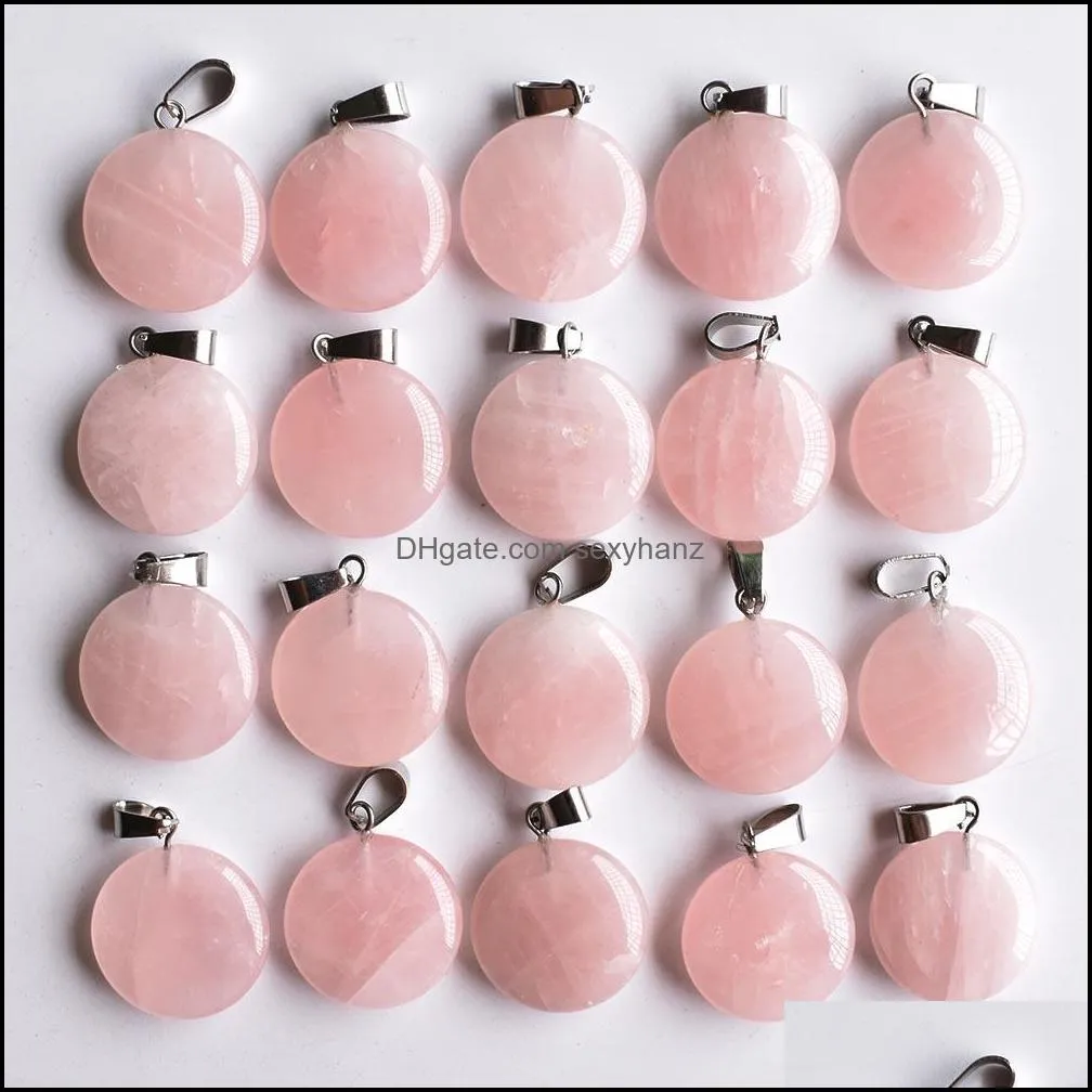 Natural Stone charms round shape Rose Quartz Pendants Chakras Gem Stone fit earrings necklace jewelry making