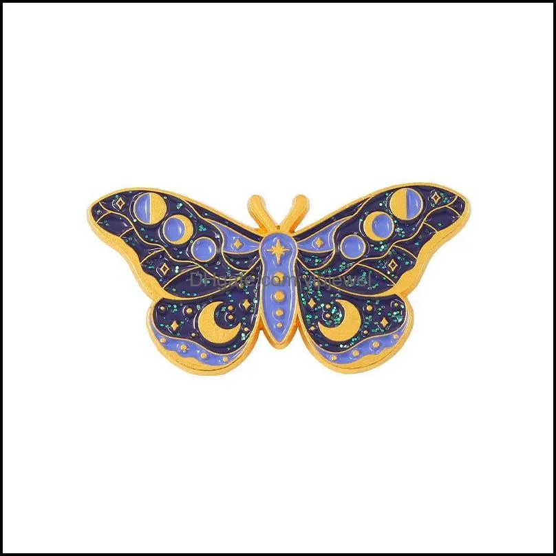 دبابيس دبابيس مجوهرات الحشرات حيوان سبيكة العثة الكرتون Colorf Butterfly المينا الطاشية دبابيس للجنسين القمر النجمة العين شارات أوروبا العصرية ج