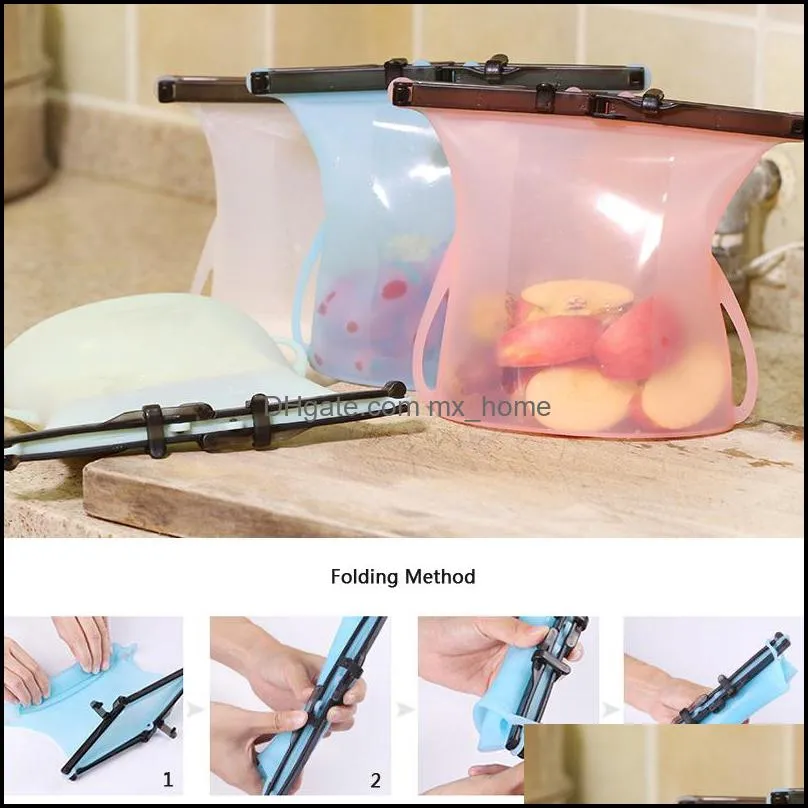 1000ml silicone food bag  sealing bags reusable preservation bags airtight seal storage container self kitchen organizer vt1696
