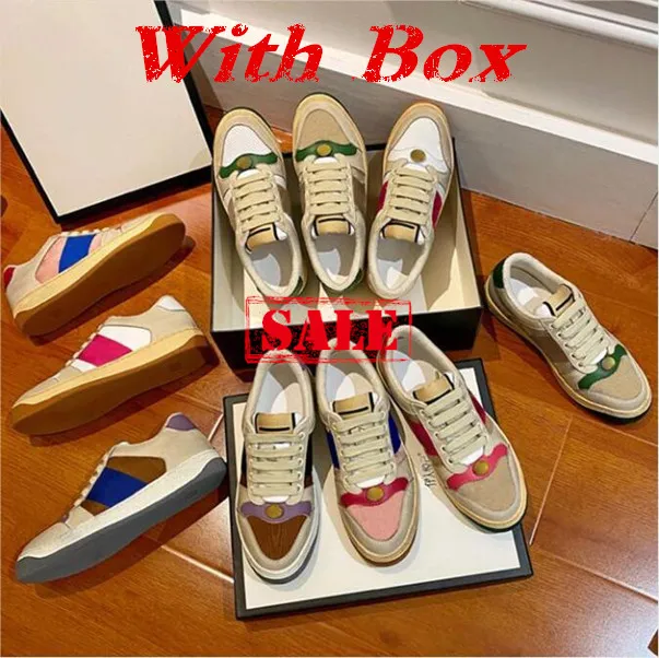 Screener sneaker beige Butter Dirty leather Dad Shoes running vintage Red and Green Web stripe Luxurys Designers Sneakers semelle en caoutchouc Classic Casual Shoe With Box