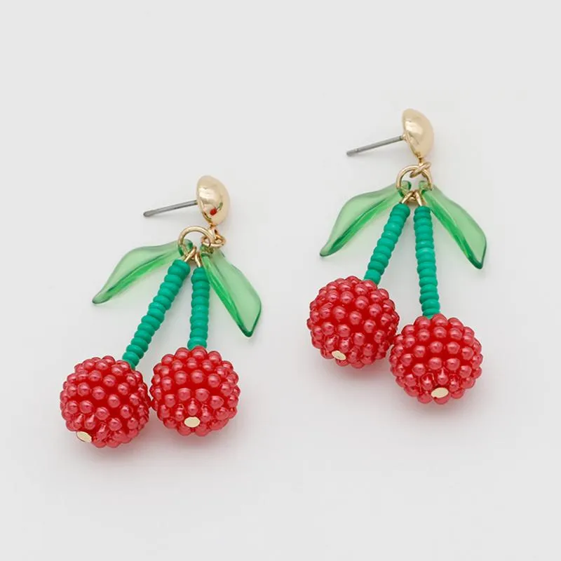 Dangle & Chandelier Red Cherry Acrylic Earrings For Women Delicate Resin Leaves Green Beaded Vintage Charm Fashion Accessories Gift 2022 A04