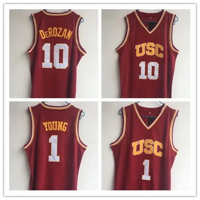 XFLSP NCAA 1 Nick Young 10 Derozan USC Southern California College Basketball Wears University Shirt Stitched Jersey Toppkvalitet