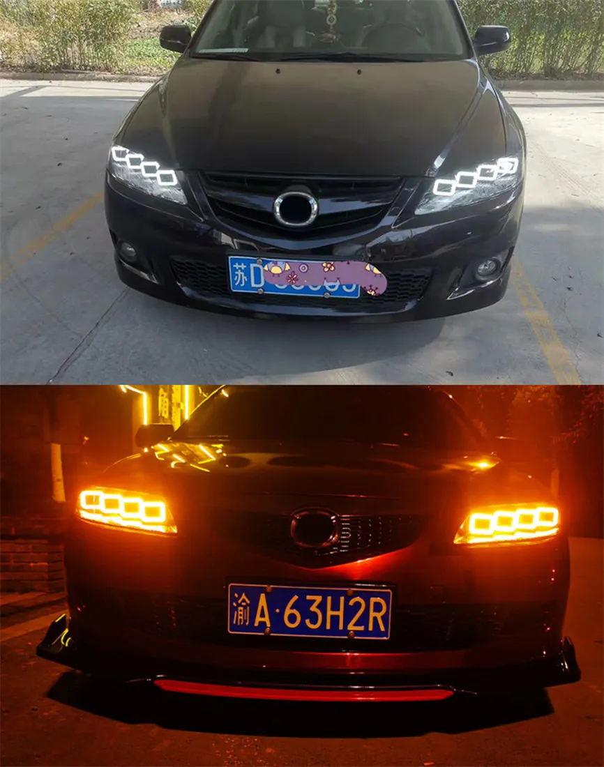 Bilar strålkastare för Mazda 6 20 04-20 15 LED-lampor Strålkastare DRL Dual Beam Lens Angel Eyes Front Lights