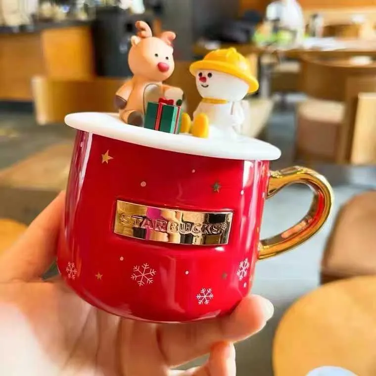 Coupe-cadeau de Noël authentique Starbucks Tasse de fête heureuse Tasse en céramique Coupe d'eau à travers une tasse d'animaux