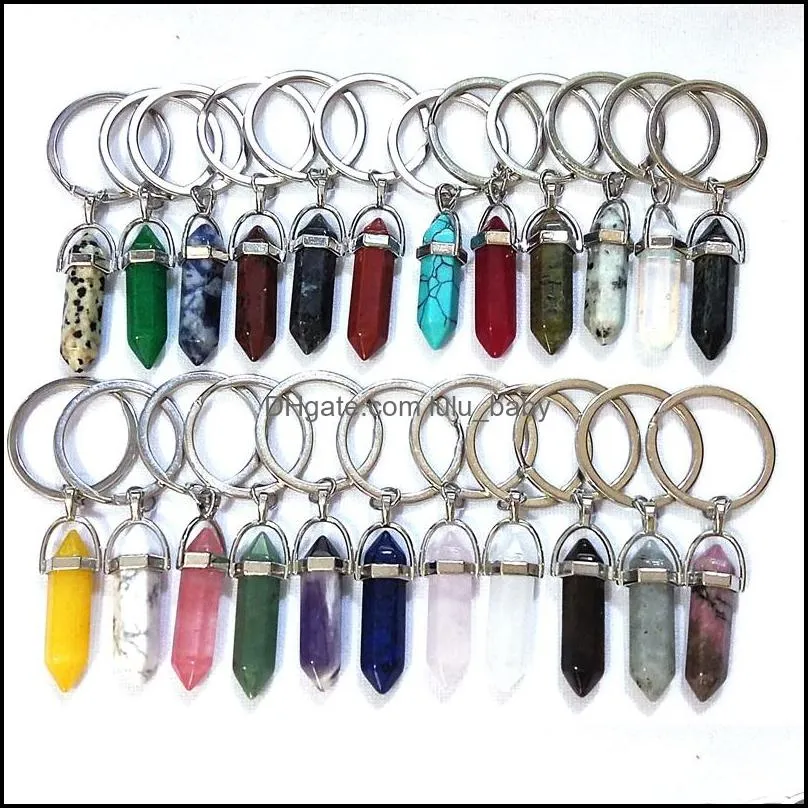 Key ringen natuursteen zeshoekig prisma sier kleur genezing roze kristal auto decor sleutelhouder sleutelhangers voor vrouwen m baby dhwyc